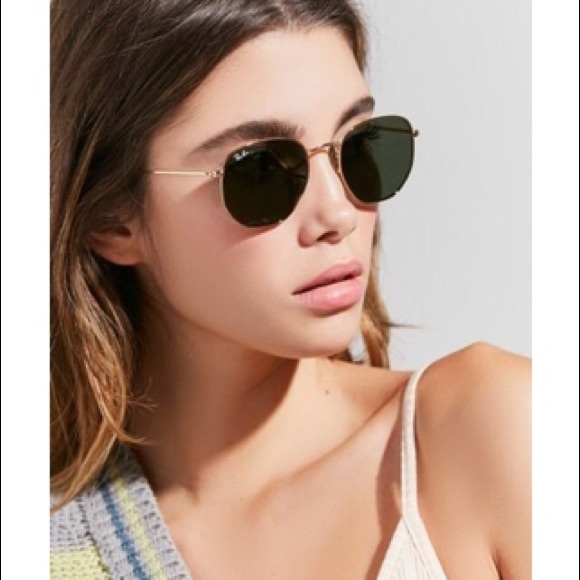 ray ban gold hexagon sunglasses